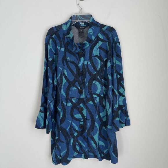 Ali Miles Blue Button Front Bell Sleeve Tunic Wired Collar Art to Wear  NWT - Picture 9 of 9